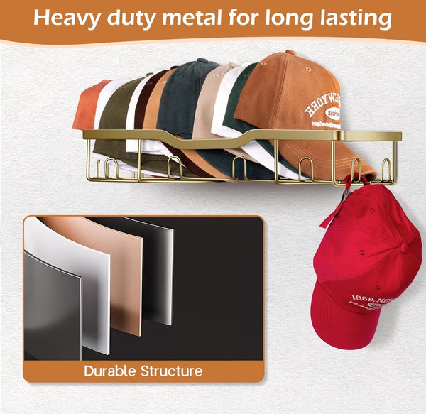 KEETDY Metal Hat Racks for Baseball Caps Wall Hat Organizer Fit 48 Caps Holder, 2 Packs Sturdy Wall Mounted Snapback Storage Organizer, Silver